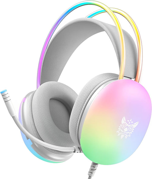 Gaming Headset with Mic for PC, RGB Rainbow Backlit Headphone